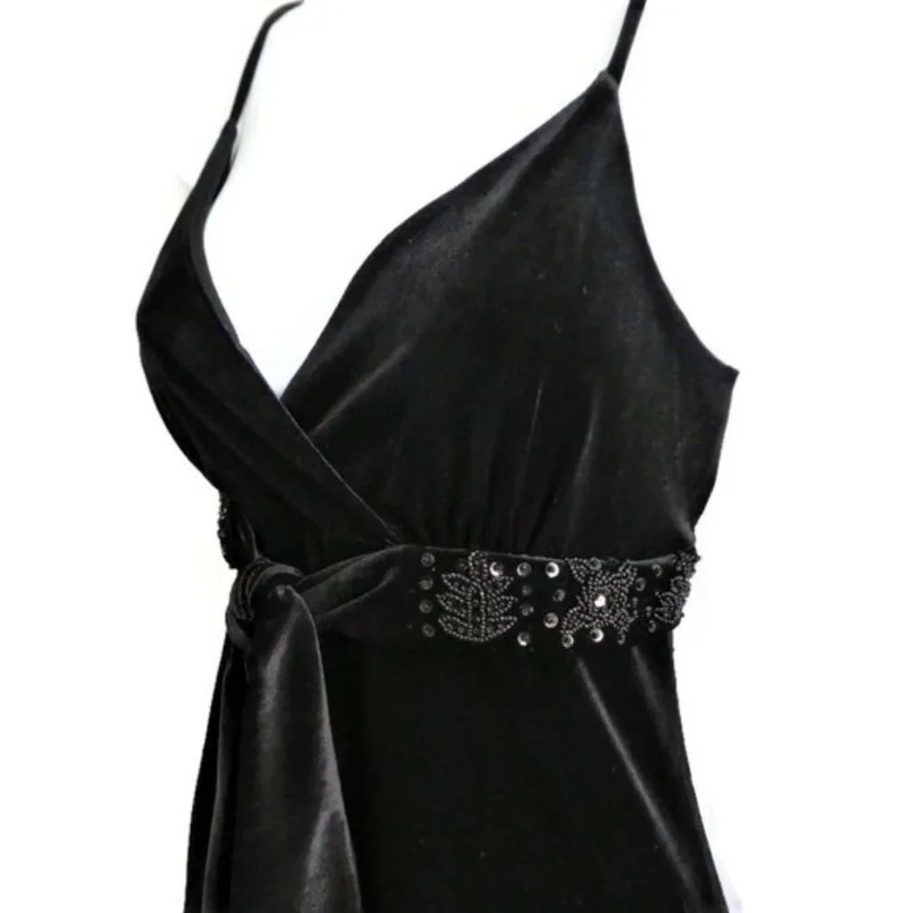 VeLVeT Y2K INC Velour Babydoll Cami Top Embellished Beads Black Fairy Grunge M